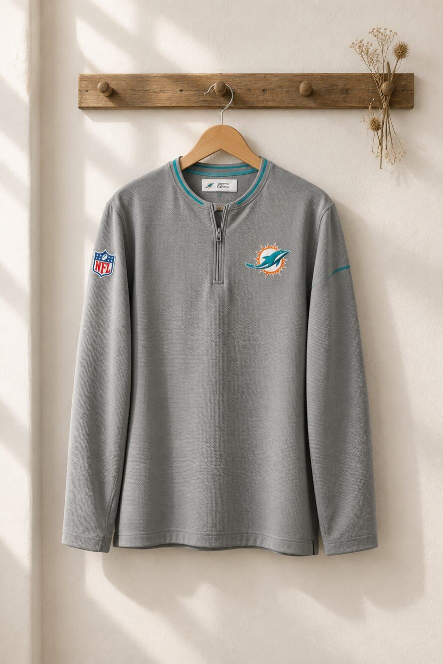 Miami Dolphins NFL 1/4 Zip Pullover Sweatshirt / Performance Windbreaker – Gray